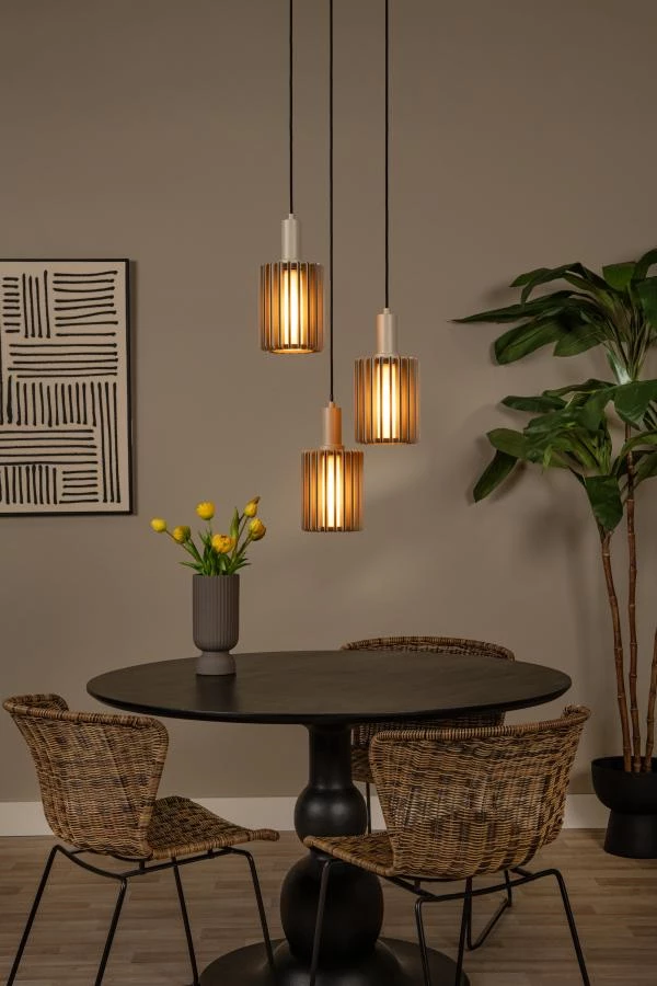 Lucide LAMBRES - Lámpara colgante - 3xE27 - Taupe - ambiente 1